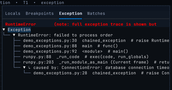 Traceback tree with a chained cause